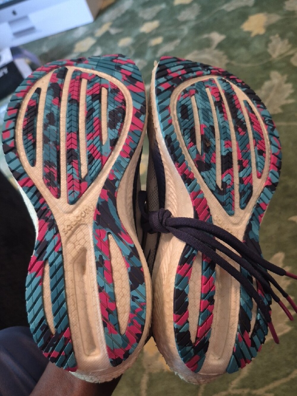 Saucony Women's White, Navy & Pink Running Shoes with Gold Accents - Picture 6 of 10